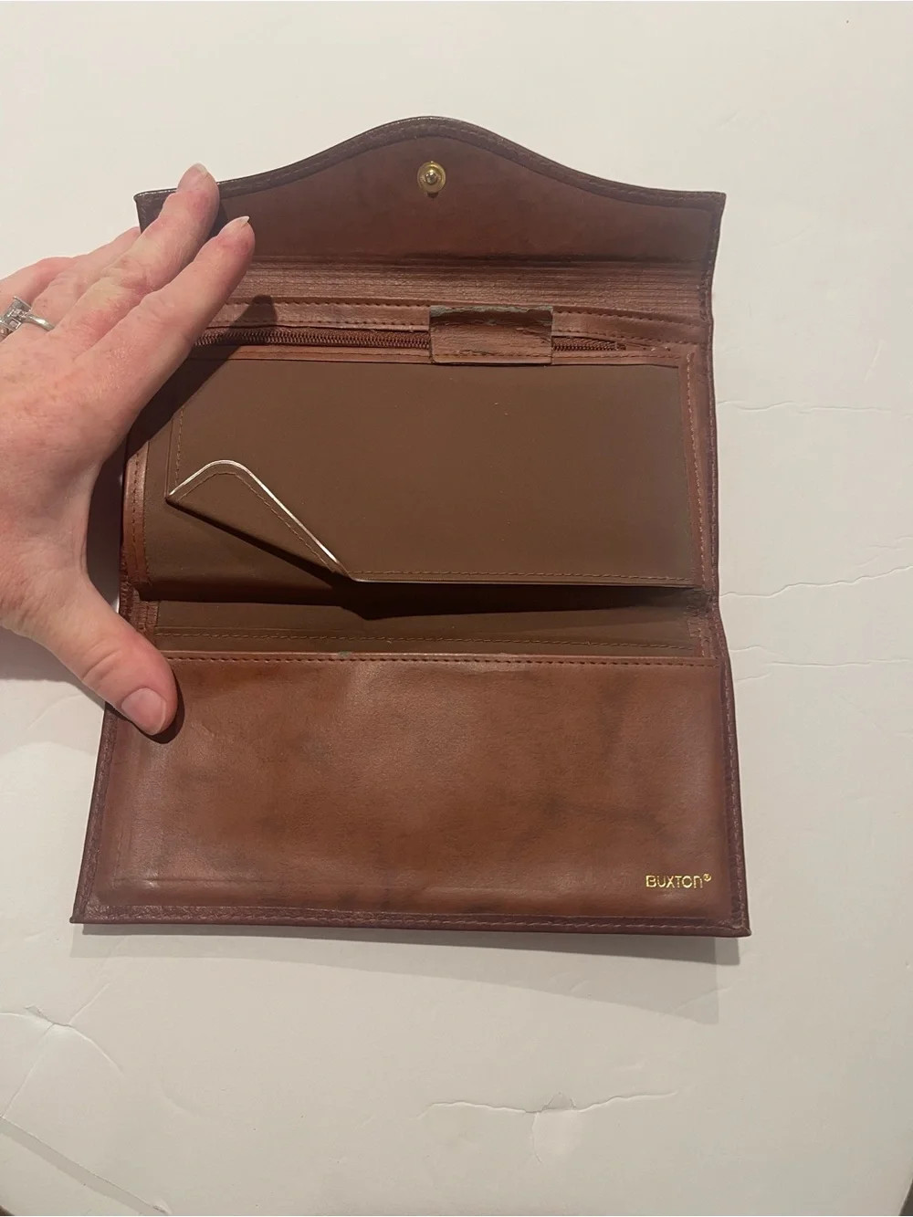 Buxton vintage Brown Leather Clutch Wallet with coin purse and checkbook READ